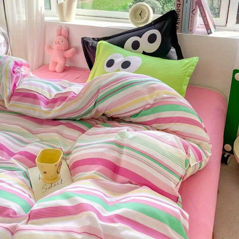 Sonicelife Big Eyes Bedding Set 2024 New Colorful Boys Girls Duvet Cover No Filler Pillowcase Flat Sheet Twin Queen Size Home Bedspread