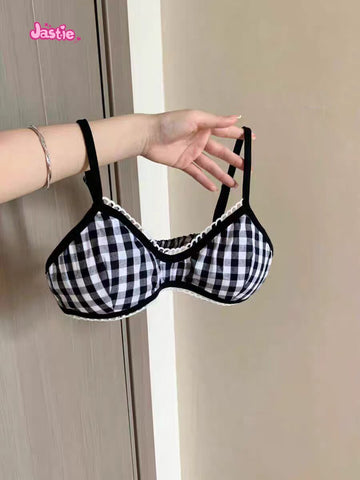Sonicelife Bow Embroidery White Sweet Women Camis With Plaid Bras Cotton Blend Chic Spicy Girls Y2K Tank Tops Tight Sexy Two Piece Crop Top