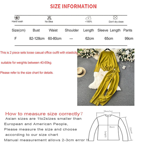 Sonicelife Set Autumn Winter Women Knitted Loose 2 Piece Sets Long Sleeve O-Neck Sweater and Wide Leg Pants Outfit Casual Office