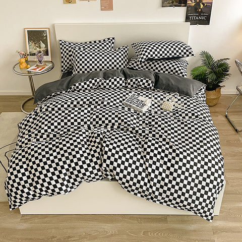 Sonicelife Japanese Style Bedding Set Simple Nordic Comforter Cover Flat Sheet Pillowcase Single King Size Microfiber Girls Boys Bed Linens