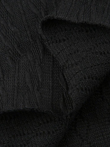 Sonicelife-Solid Off Shoulder Slim Cable Knit Long Sleeve Knit