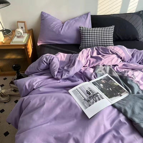 Sonicelife INS White And Blue Grey Solid Color Bedding Set Flat Bed Sheet Duvet Cover Double Full Queen King Bedclothes Pure Bedroom Linen