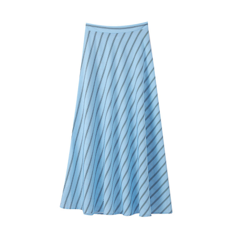 Sonicelife Elegant Stripe Print Skirt Set Women Fashion Belt Lantern Sleeve Shirt Pleated Long Skirts 2024 Spring Summer Casual Lady Outfit