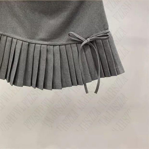 Sonicelife Bow Pleated skirt Y2K Women Mini Skirts Aesthetic Cute Female Fashion Bottoms Vintage emo Preppy American Retro Lower garment