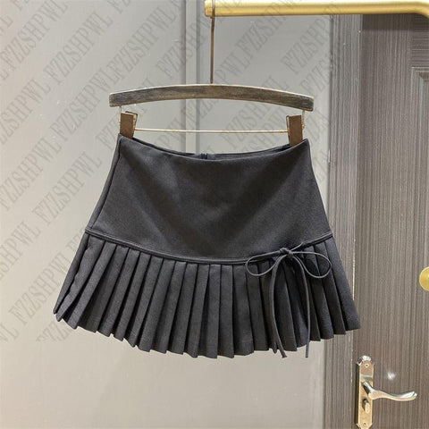 Sonicelife Bow Pleated skirt Y2K Women Mini Skirts Aesthetic Cute Female Fashion Bottoms Vintage emo Preppy American Retro Lower garment