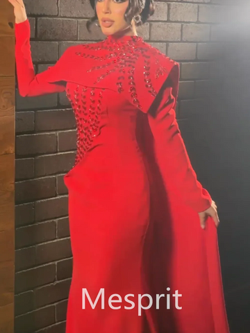 Sonicelife Customized Jiayigong  Jersey Beading Draped Clubbing A-line High Collar Bespoke Occasion Gown Long Dresses Saudi Arabia Classic (PRE-ORDER)