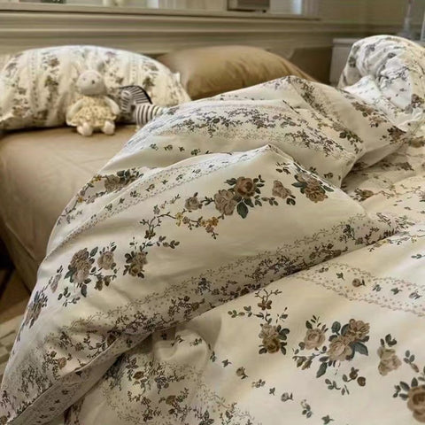 Sonicelife Ins Romantic Rose Bedding Set Flat Bed Sheet Duvet Cover Twin Full Queen French Style Bed Linen Boy Girl Bedding Sets