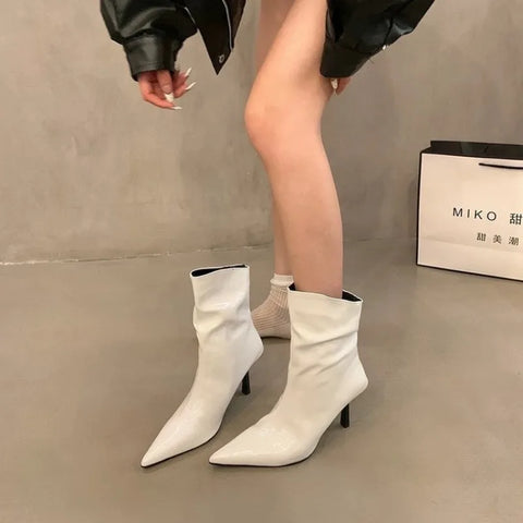 Sonicelife 2025  High Quality Back Zip Women's Boots Fashion Solid Office and Career Sexy Pointed Toe Ankle BootsZapatos Mujer