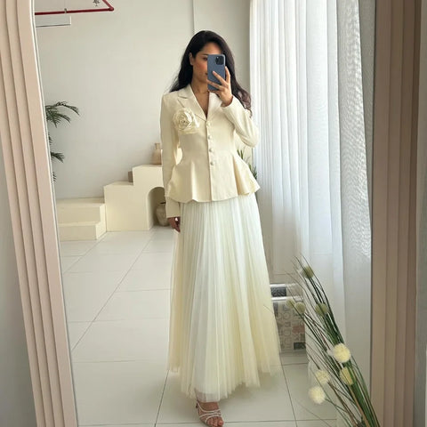 Sonicelife Customized High Quality Jersey Flower Button Pleat A-line V-neck Midi Dresses Homecoming Dresses Classic Exquisite Modern Style (PRE-ORDER)
