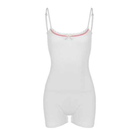 Sonicelife Bodysuit Y2k Summer Sexy Clothing White Sling Bow Slim Backless 2000s Aesthetic Bodys Women Kawaii Playsuit Harajuku Jumpsuits