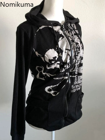 Sonicelife Streetwear BF Graffiti Hoodie 2025 Women's Clothing Vintage Fashion Causal Coats Y2k Tops Hooded Zipper Skull Korean Sweatshirts