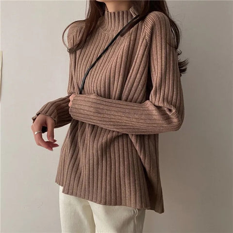 Black Friday Sonicelife Turtleneck Knitted Sweater Women Autumn Winter Fashion Loose Long Sleeve All Match Pullover Sweaters Solid Office Lady Jumper