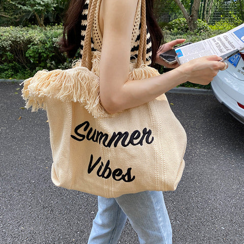 thanksgiving outfit Sonicelife Summer Vibes Letter Print Tote Bag