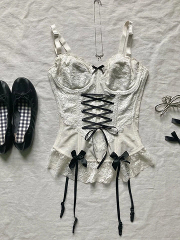 Sonicelife Sweet Girl Sling Y2k 2025 Summer Camis Women Clothes Streetwear Bow White Bandage Kawaii Slim Tank Tops Sexys Harajuku Crop Top