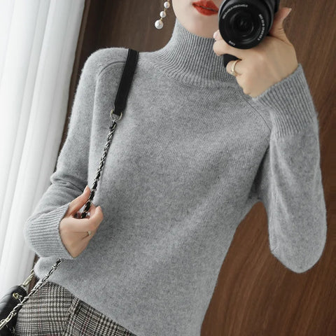 christmas outfit Sonicelife Autumn and Winter New Women's High-neck Cashmere Wool Sweater Loose Knit Pullover Women's Casual Warm Base Pullover Sweater