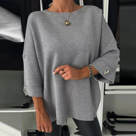 christmas outfit Sonicelife 2025 Winter Fashion Button Loose Sweater Autumn Elegant O-neck Knitted Pullover Women Causal Long Sleeve Solid Color Jumper Tops