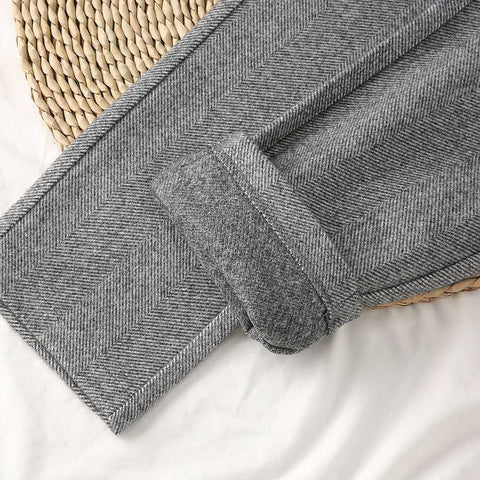 Sonicelife Woolen Pants Women Harem Pencil Pants Spring High Waist Pockets Suit Pants Office Lady Striped Zipper Trousers