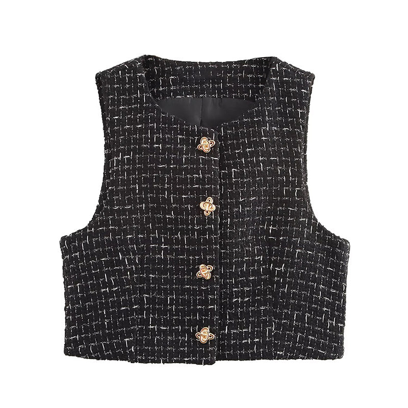 Sonicelife Fashion Tweed Vest Shorts Sets Women Slim Single Breasted Vests High Waist Short Pants With Belt 2024 Autumn Lady Elegant Outfit