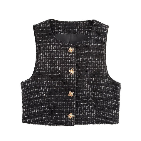 Sonicelife Fashion Tweed Vest Shorts Sets Women Slim Single Breasted Vests High Waist Short Pants With Belt 2024 Autumn Lady Elegant Outfit