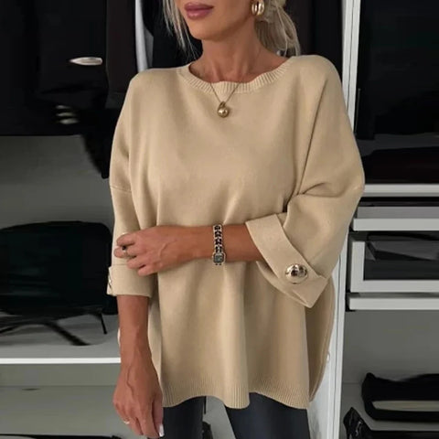 christmas outfit Sonicelife 2025 Winter Fashion Button Loose Sweater Autumn Elegant O-neck Knitted Pullover Women Causal Long Sleeve Solid Color Jumper Tops