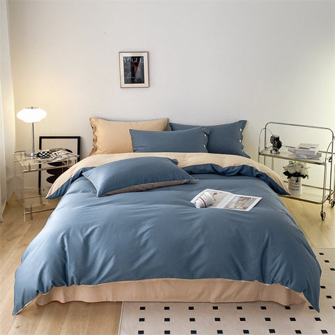 Sonicelife Cotton bed four-piece set modern simple solid color bed linen set bedding four-piece set cotton