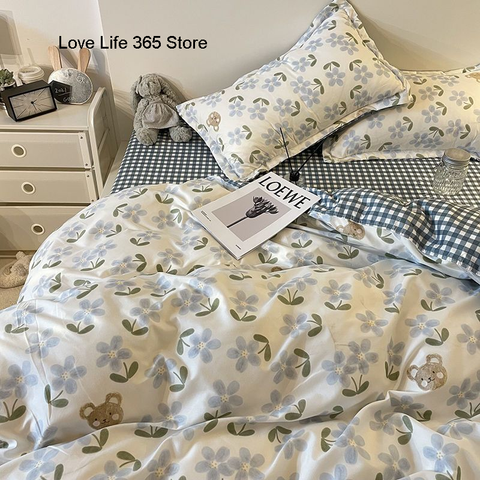 Sonicelife Ins Diamond Lattice Bedding Set Fashion Design Quilt Cover Solid Flat Sheet Queen Double Full Size With Pillowcases Home Textile