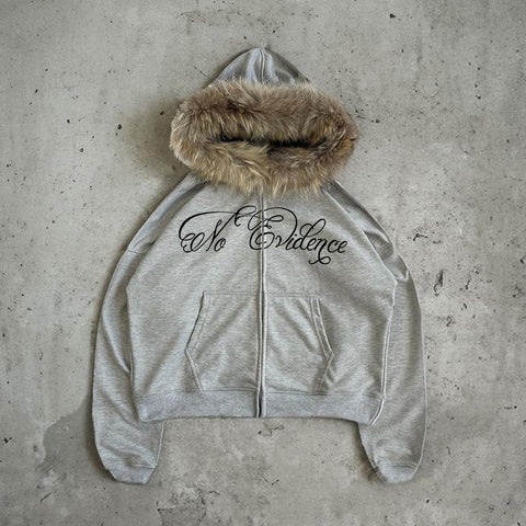Sonicelife Hip Hop Punk Grunge Gothic Aesthetic Print Women Men Hoodies Y2K Harajuku Emo Girls Casual Fur Collar Sweatshirt Chic Streetwear