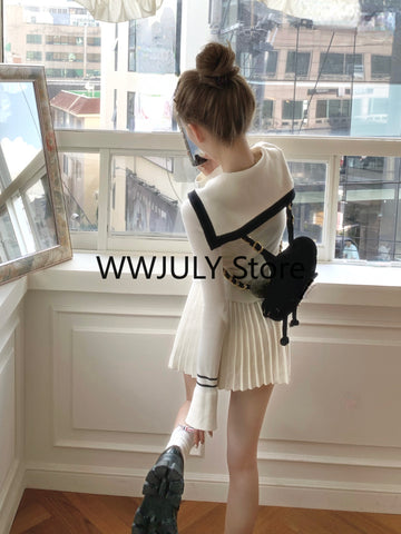 Sonicelife Korea Fashion Knitted Suit Office Lady 2025 Autumn Button Casual Sweater Tops Slim Y2k Mini Skirt Party Elegant 2 Piece Set Chic