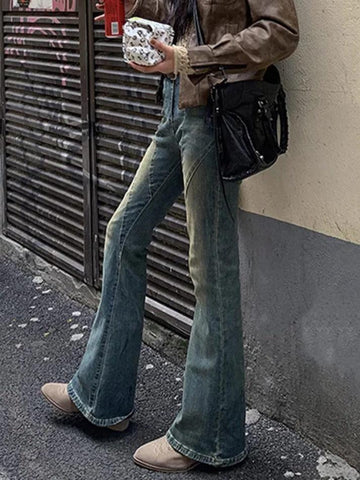 Sonicelife-Vintage Distressed Splice Flare Jeans