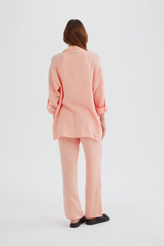 Sonicelife-Long Sleeve Pocketed Slit Shirt Long Pants Suits