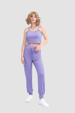 Sonicelife-Crop Cami Knit Top & Drawstring Waist Pants