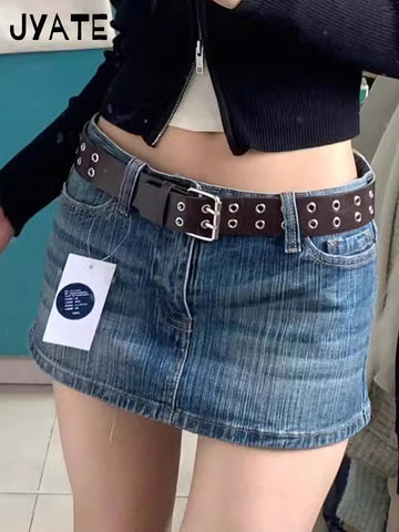 Sonicelife Vintage Denim Mini Cargo Skirts Women New Casual Slim Sexy Low Rise Drawstring Skirt American Retro Sweet Preppy Style Y2K Falda