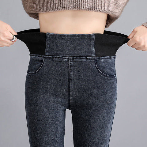 Sonicelife Thickened Pencil Pants Fall Winter Cashmere Warm Imitation jeans For Women High Waist Casual Women Office Trousers