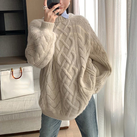 Black Friday Sonicelife Casual Knitted Thick Solid Sweaters Women Loose Warm O-neck Long Sleeve Pullover Sweaters Female Autumn Chic Daily Knitwear