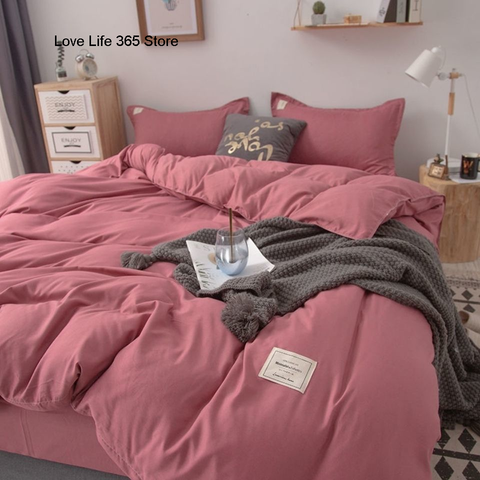 Sonicelife Solid Pink Color Bedding Set Soft Polyester Flat Sheet Full Size For Male And Female Double-sided Availability Bedroom Decor