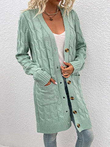 christmas outfit Sonicelife Urban Simple Loose Buttoned Solid Color Jacquard Cardigan Coat