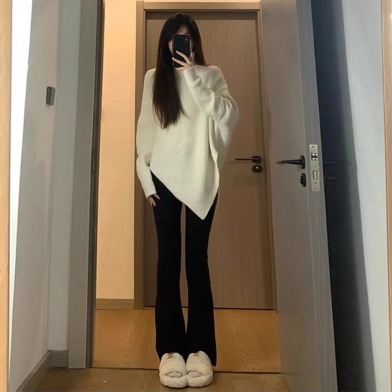 christmas outfit Sonicelife Turtleneck Sweater Women Baggy Fashion Design Pullover French Solid Color Thickened Knit Jumper Oversized Sweater