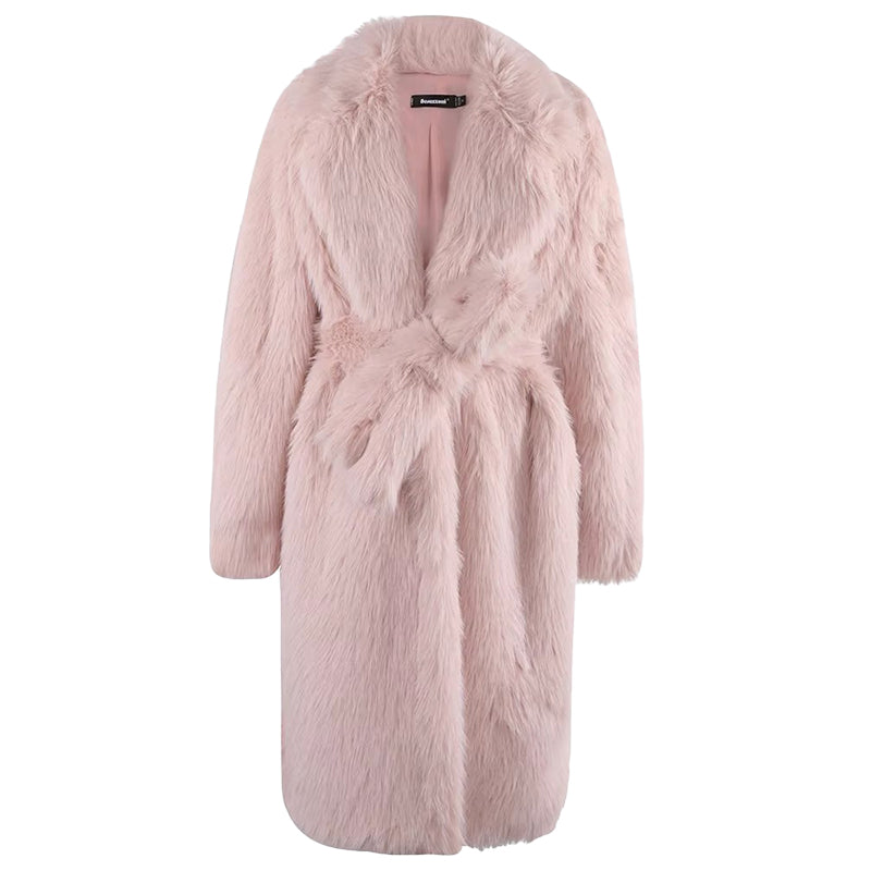 christmas outfit Sonicelife Spring Winter Long Oversized Pink Hairy Thick Warm Soft Faux Fox Fur Coat Women Sashes Loose Korean Fashion 2025