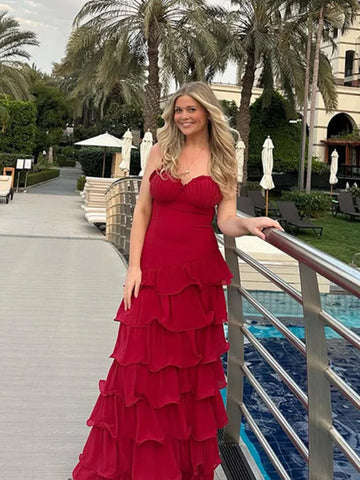 Sonicelife Fashion V Neck Layered Curling Edge Spaghetti Strap Robes Sexy Solid Slim Fit Sleeveless Long Dress New Lady Cocktail Party Gown
