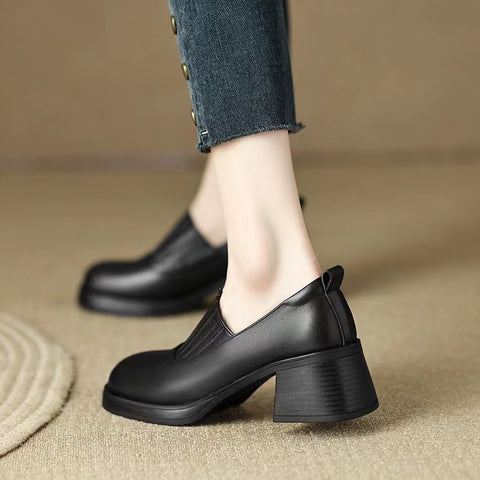 Sonicelife New fall fashion women's leather thick heels Women's thick heels Chelsea boots high heel ankle boots goth  boots