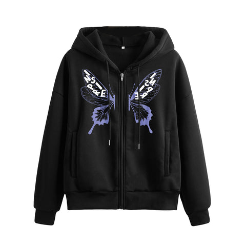 thanksgiving outfit Sonicelife Yoawdats Women s Y2K 2024 Fall Casual Hooded Coat Long Sleeve Lucky Butterfly Print Zip Up Hoodie with 2 Pockets Going Out