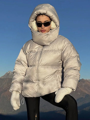 thanksgiving outfit Sonicelife Oversize Solid Cotton Hat Coat Women Winter Thicken Warm Full Sleeve Loose Zipper Lady Jacket 2024 New All Match Female Outwear