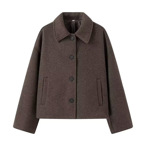 Sonicelife Women's Single Breasted Woolen Coat Polo Collar Short Windbreaker Minimalist Commuting Style Casual New