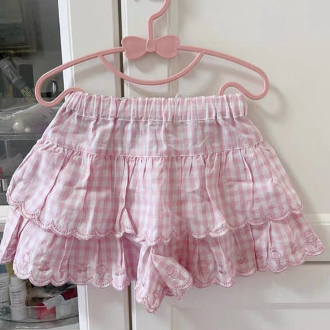 Sonicelife Japanese Sweet Pink Lolita Style Ruffles Cake Mini Skirt Women Polka Dot Print Short Skirt Girls Korean Kawaii Lace Bow Skirt