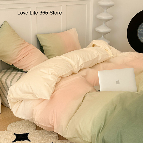 Sonicelife Ins Gradient Dark Gray Nordic Style Cover Double Duvet Cover Bedclothes Bedding Set Bed Sheet Comforter Sets Duvet Cover