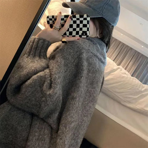 christmas outfit Sonicelife Harajuku Knitted Cardigan Women Oversized Sweater Coat Korean Fashion Thicken Knitwear Winter Streetwear Casual Jumpers