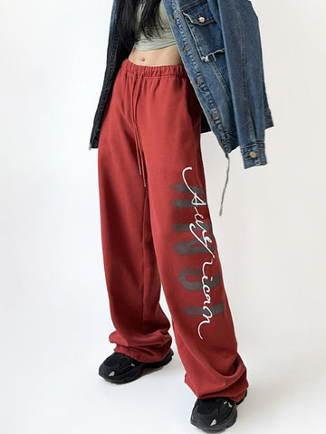 Sonicelife Hip Hop Letter Y2k Sweatpants Women High Waist Vintage American Trousers Fall Harajuku Casual Lace Up Streetwear Bf Pants