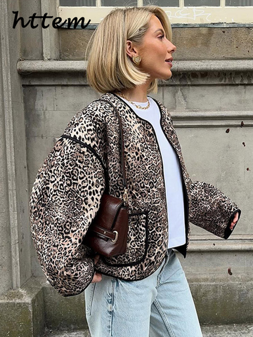 Sonicelife Casual Leopard Print Women's Cotton Coat Loose O-neck Long Sleeve Pocket Female Jacket 2024 Autumn Winter Lady Patchwork Outwear