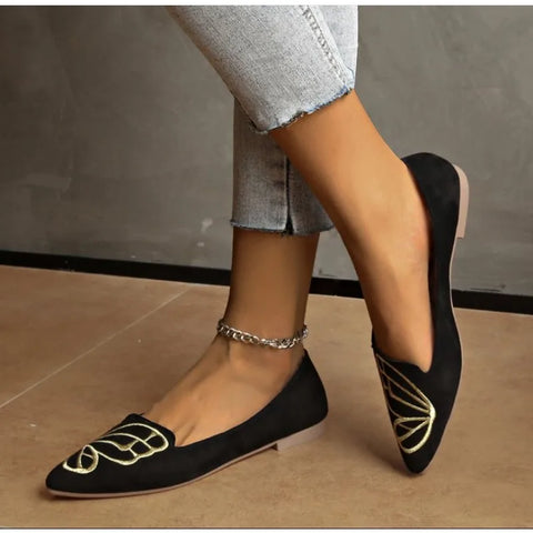 Sonicelife 2025   Hot Sale Ladies Shoes Shallow Fashion Embroidery Daily Flats Sexy Pointed Toe Low Heels Zapatos Flat Shoes