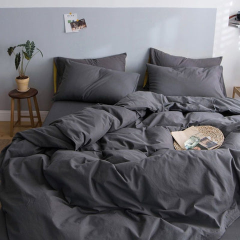 Sonicelife INS White And Blue Grey Solid Color Bedding Set Flat Bed Sheet Duvet Cover Double Full Queen King Bedclothes Pure Bedroom Linen
